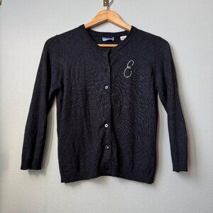 Black Silk Cashmere Cardigan E Rhinestone Monogram SP/XS